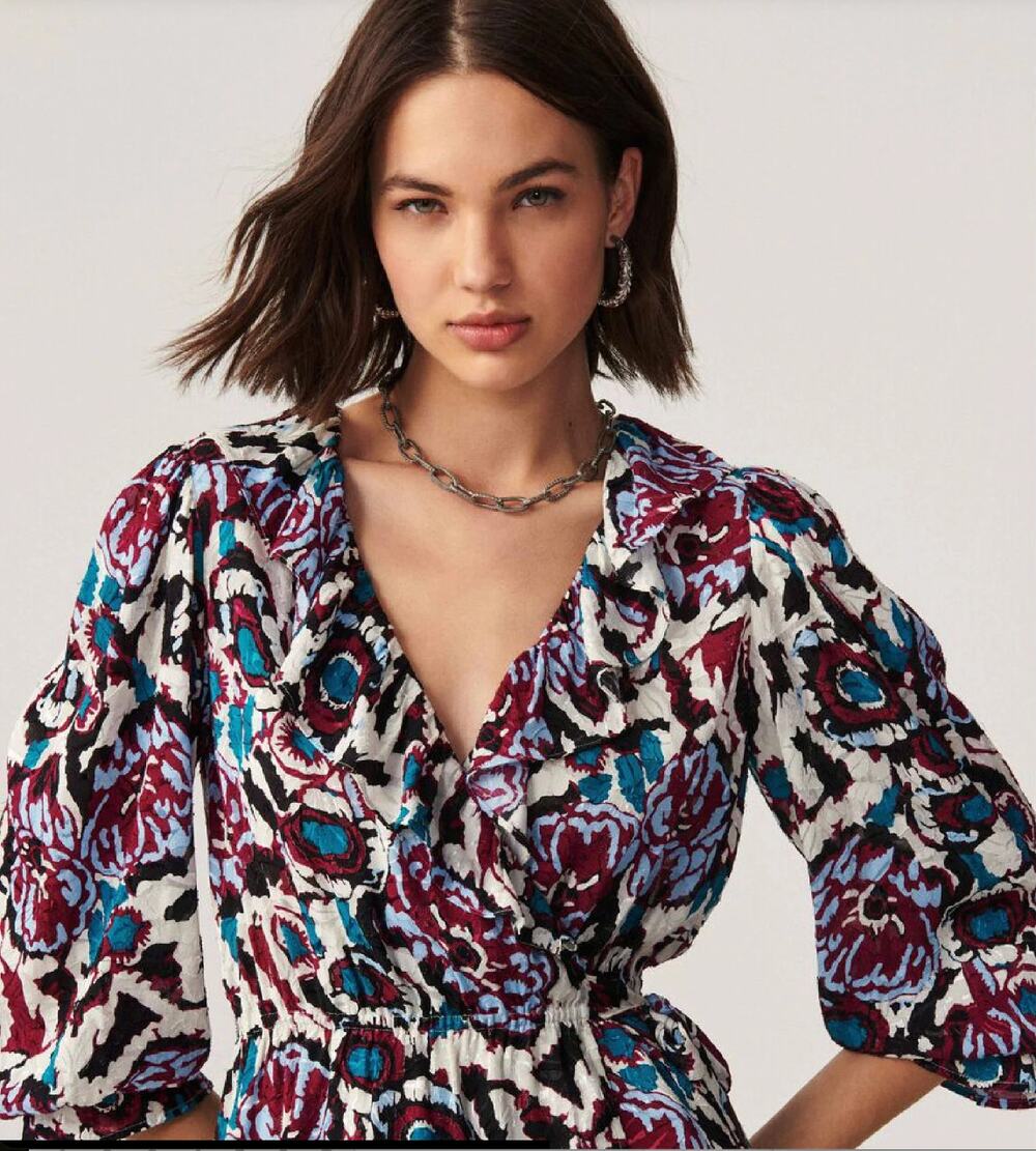BA&SH NWT Evereve Gato Abstract Side Tie V-Neck Blouse // M d